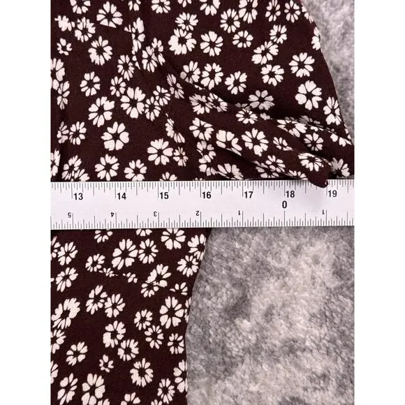Reformation Dress 12 Womens Chocolate Brown Floral Plunge Smocked Mini - Picture 4 of 9